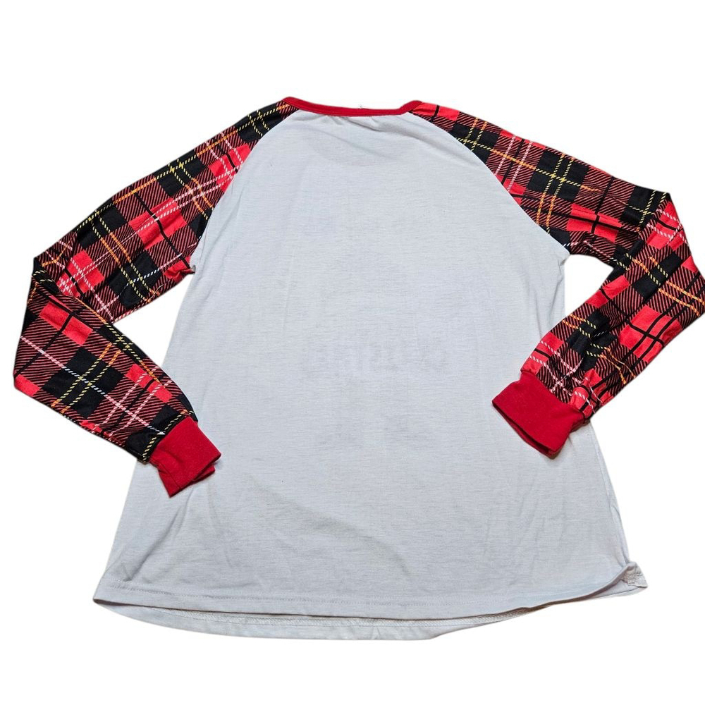 Women's Medium White Red Black Plaid Merry Christmas Santa Long Sleeve PJ Set - Picture 7 of 9